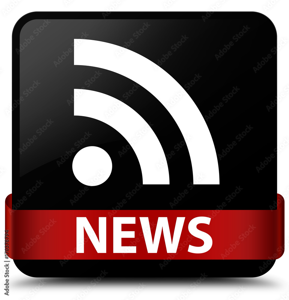News (RSS icon) black square button red ribbon in middle News (RSS icon) black square button red ribbon in middle
