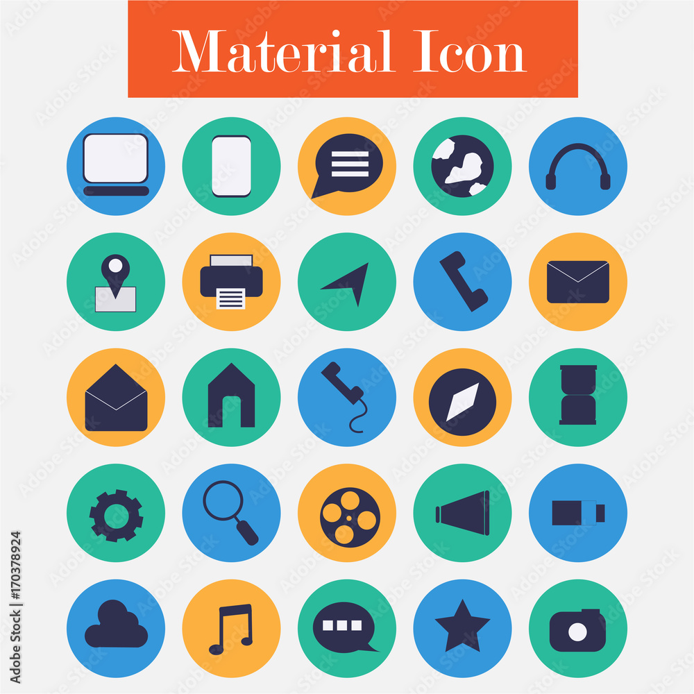 Material icon set button vector design. Material icon set button vector design.