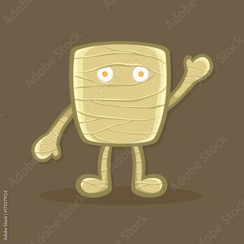 Halloween greeting card with Square Mummy costume on cream background vector illustration.