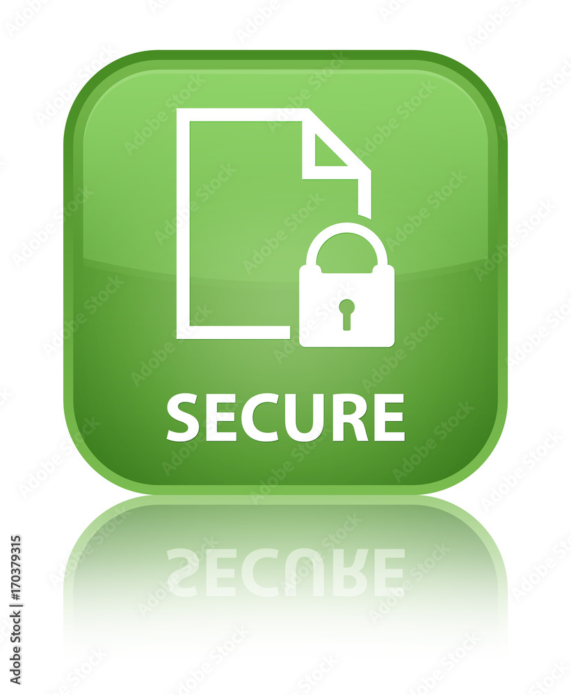 Secure (document page padlock icon) special soft green square button Secure (document page padlock icon) special soft green square button