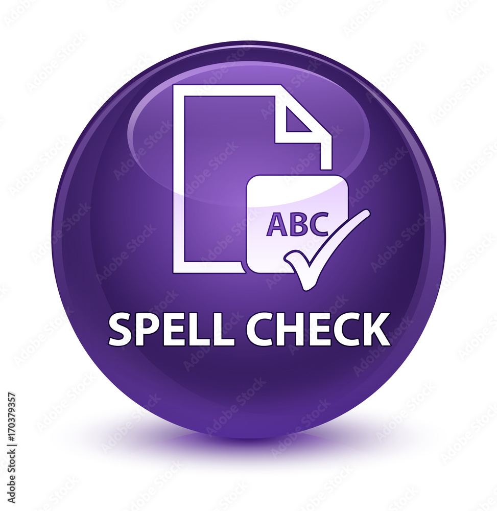 Spell check document glassy purple round button Spell check document glassy purple round button