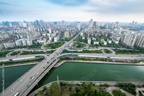 Canvas Print city highway interchange in shanghai on traffic rush hour