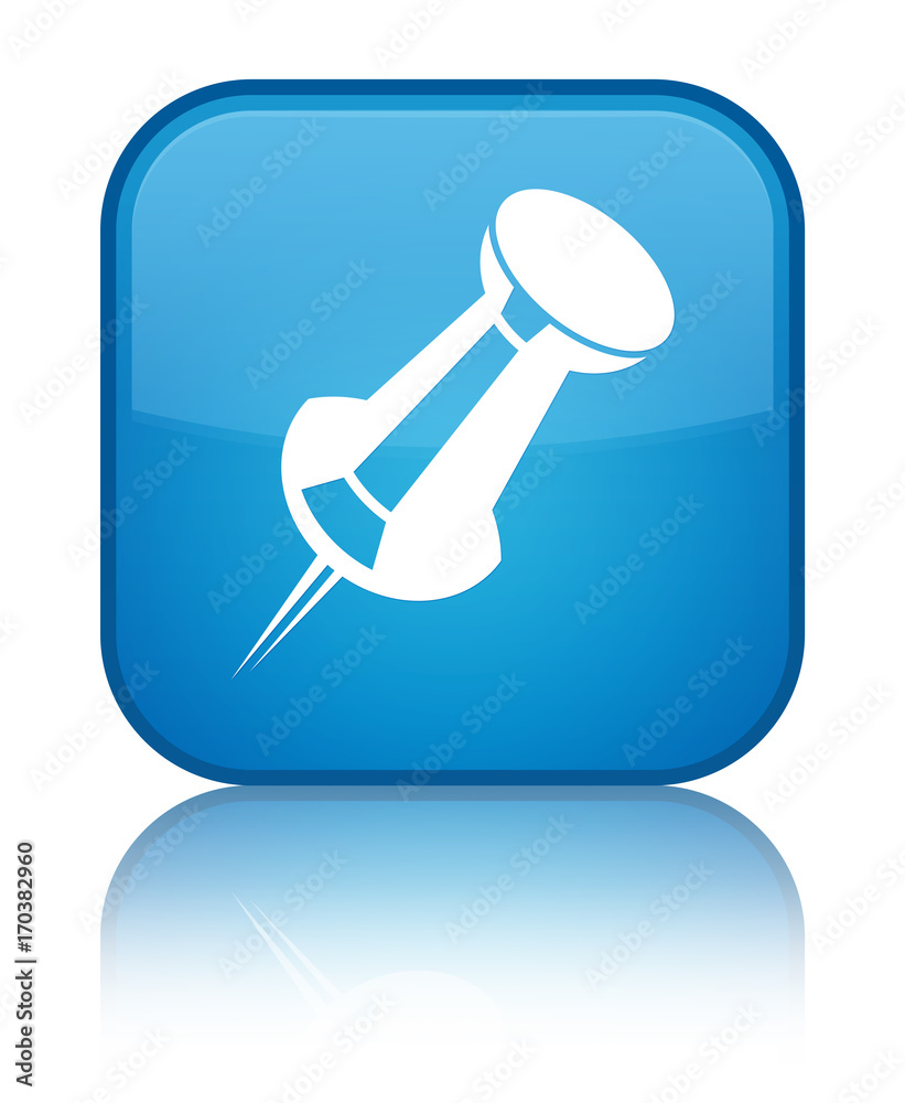 Push pin icon special cyan blue square button Push pin icon special cyan blue square button