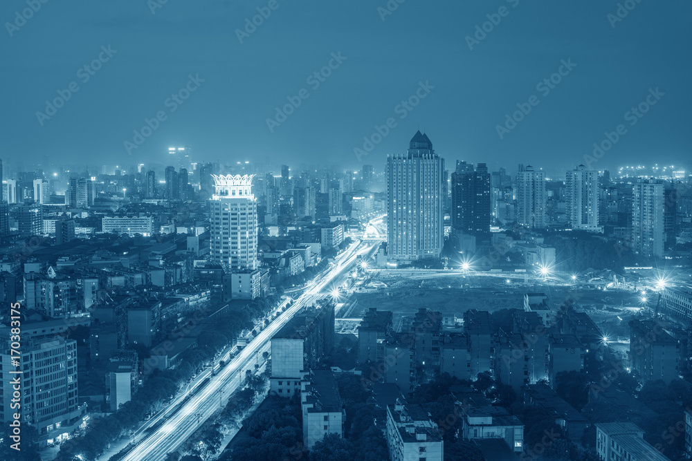 city highway interchange in shanghai on traffic rush hour