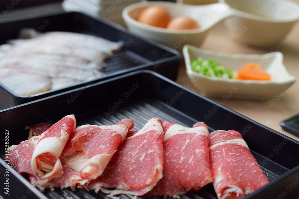 Japanese style food. Beef shabu set. Japanese style food. Beef shabu set.