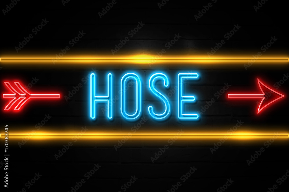 Hose  - fluorescent Neon Sign on brickwall Front view