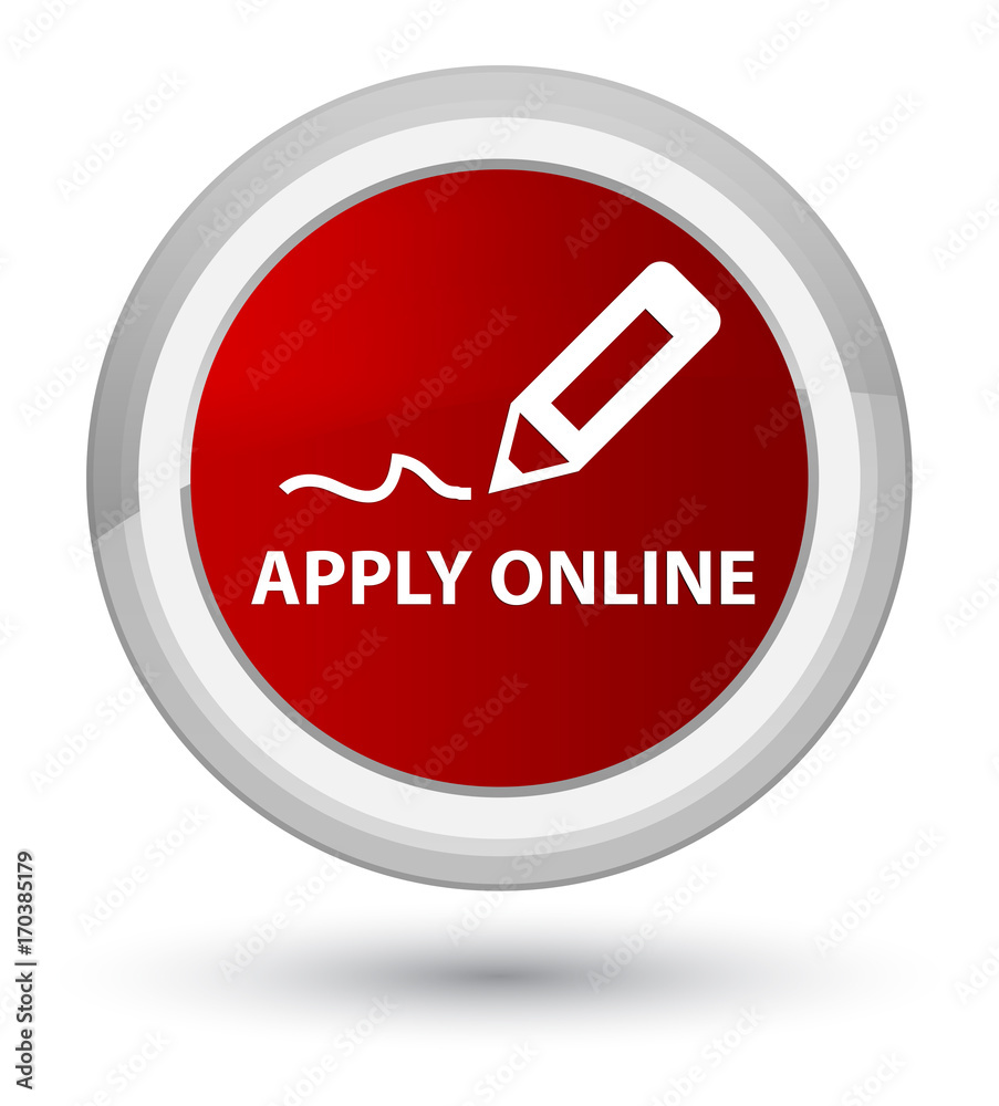 Apply online (edit pen icon) prime red round button Apply online (edit pen icon) prime red round button