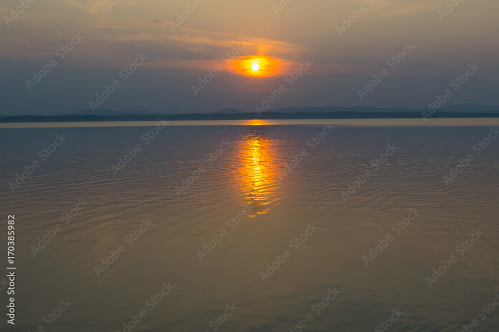 Sunset at a lake Uveldy, The Urals, Russia