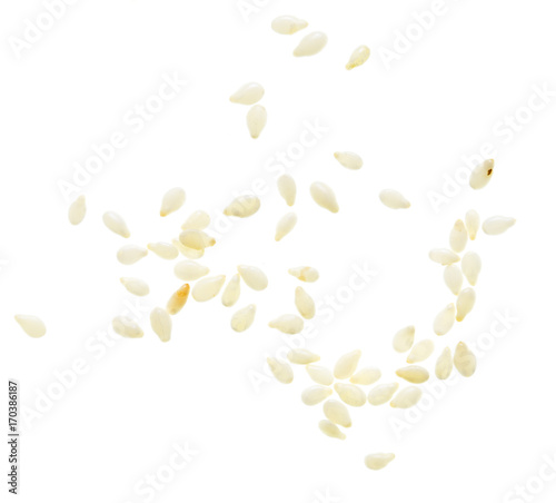 Sesame seeds on white background