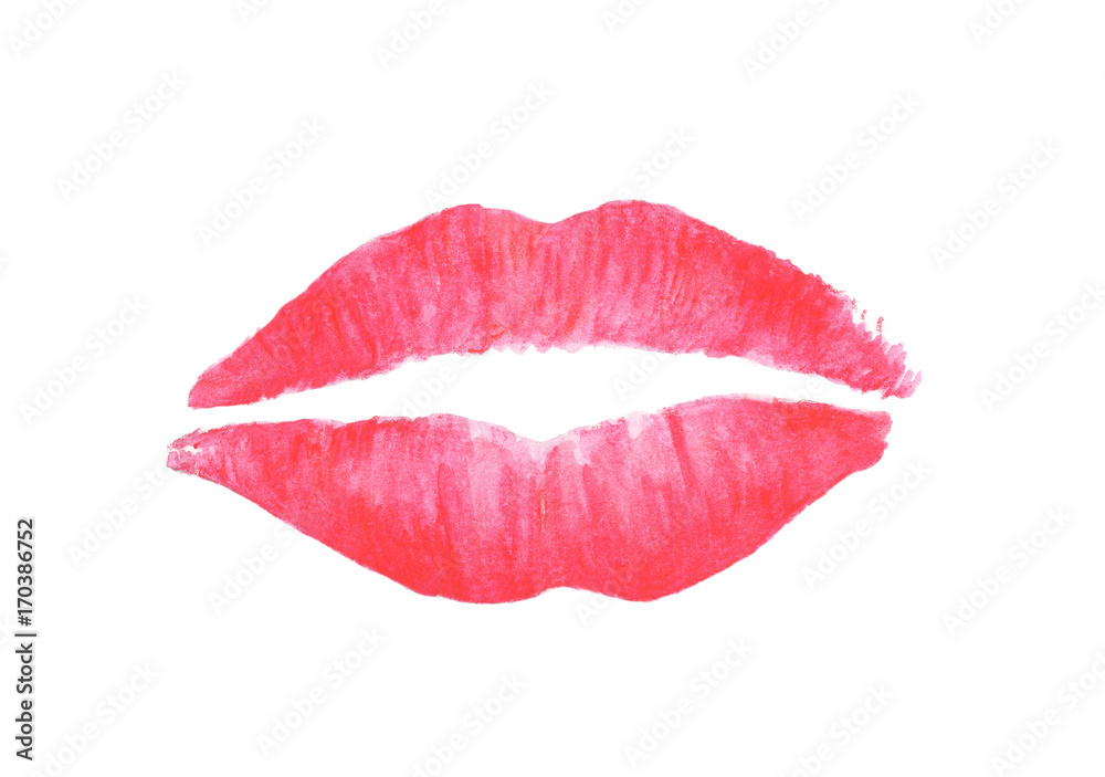 Sexy woman lips painted by pink lipstick, Lipstick kiss, Hand drawn watercolor illustration painting isolated on white background. Sexy woman lips painted by pink lipstick, Lipstick kiss, Hand drawn watercolor illustration painting isolated on white background.