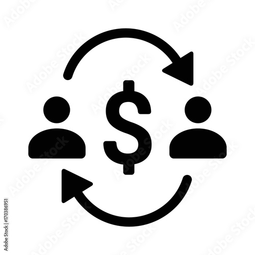 Money transfer between two people with dollar sign flat vector icon for apps and websites