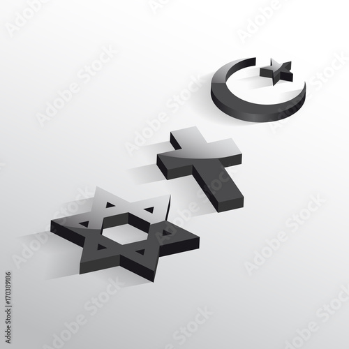 Peace and dialogue between religions. Christian symbols, jew and Islamic