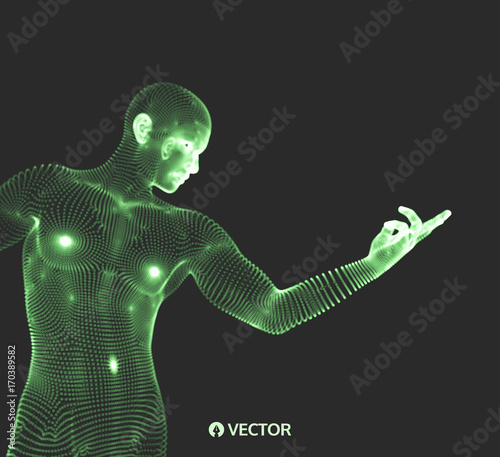 Man Pointing his Finger. 3D Model of Man. Geometric Design. Vector Illustration.