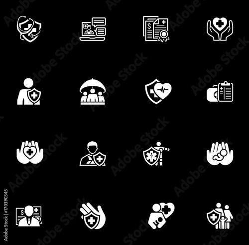 Insurance and Medical Services Icons Set.