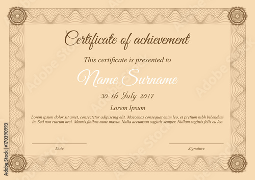 Vector certificate template in brown colors with wave frame