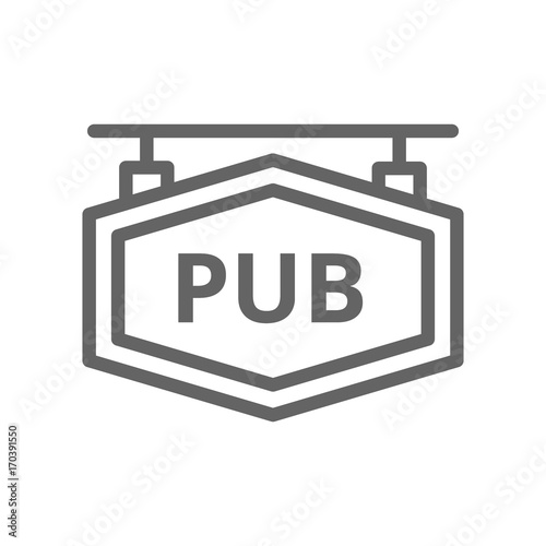 Simple bar and pub signboard line icon. Symbol and sign vector illustration design. Editable Stroke. Isolated on white background