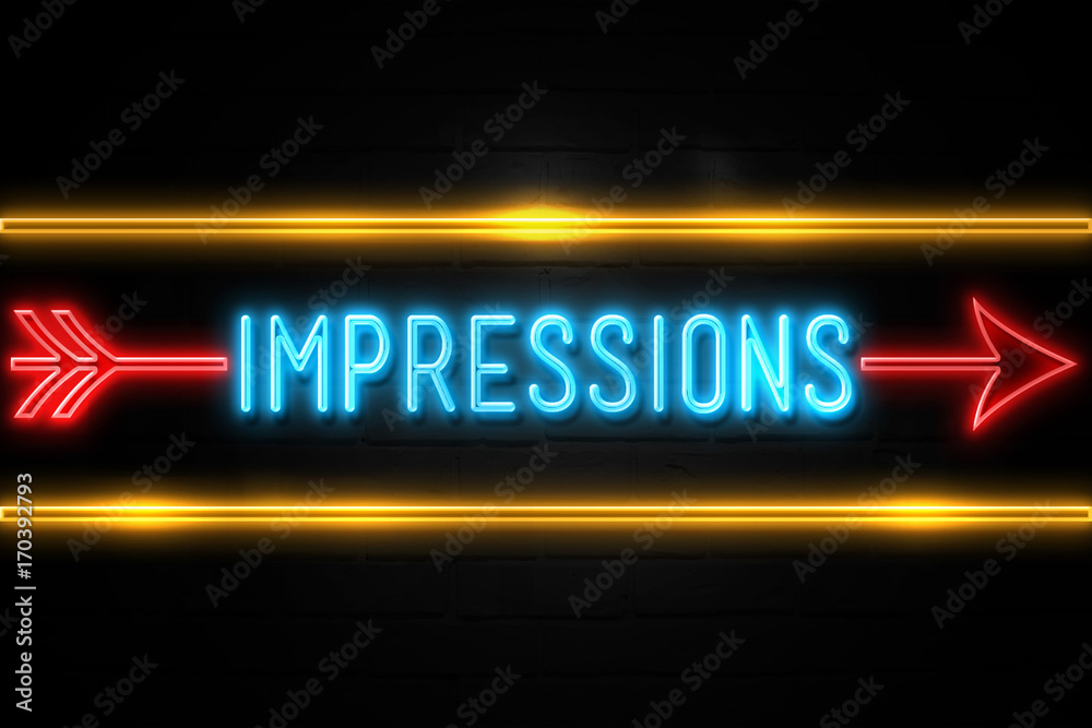 Impressions  - fluorescent Neon Sign on brickwall Front view