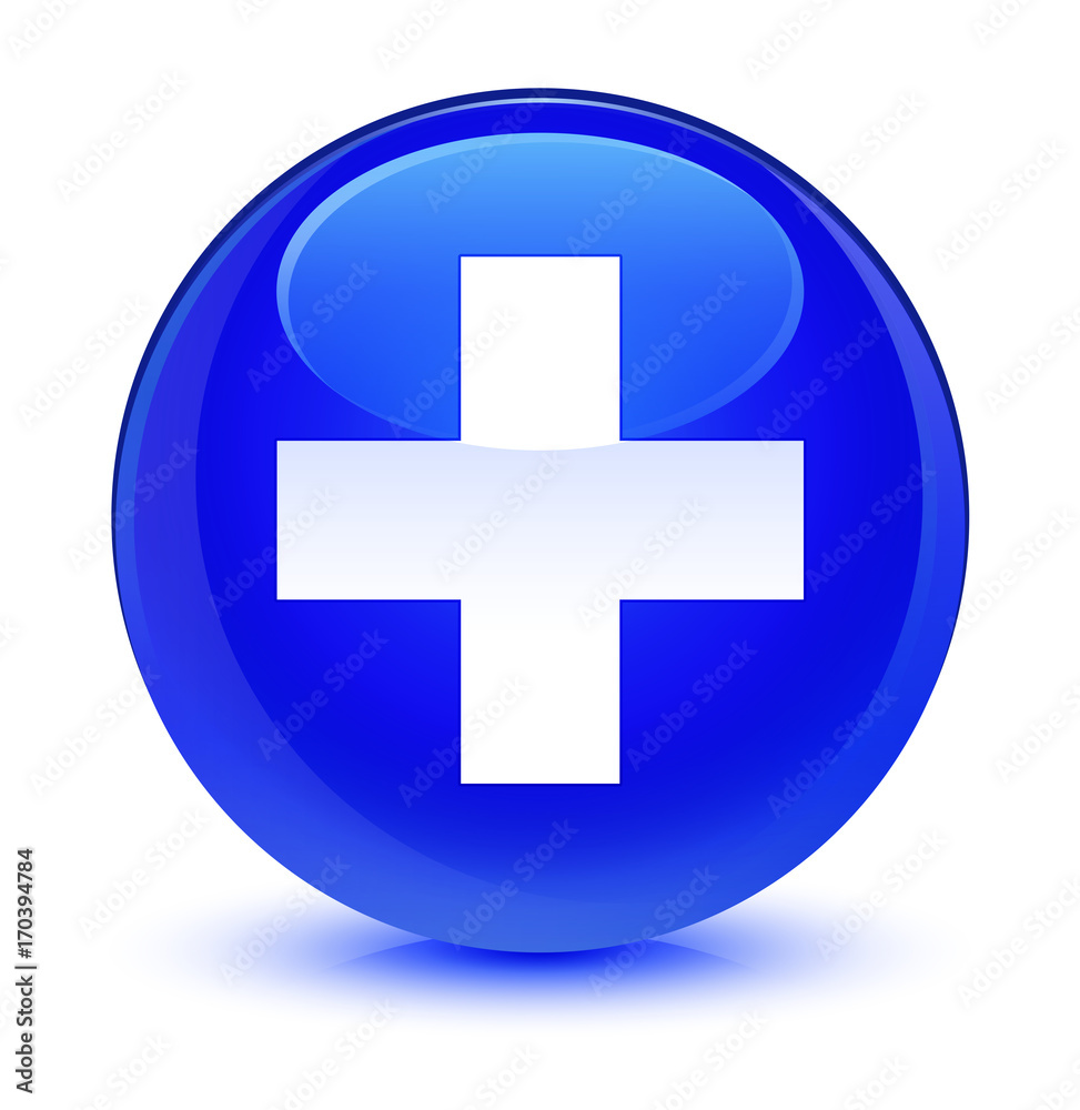 Fototapeta premium Plus icon glassy blue round button