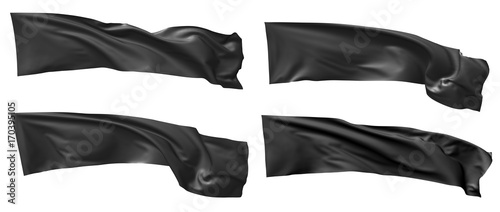 Foto Long black flag waving in wind set