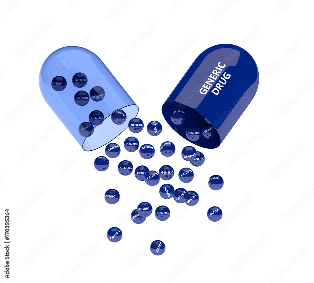 3D render of generic pill with granules over white 3D render of generic pill with granules over white