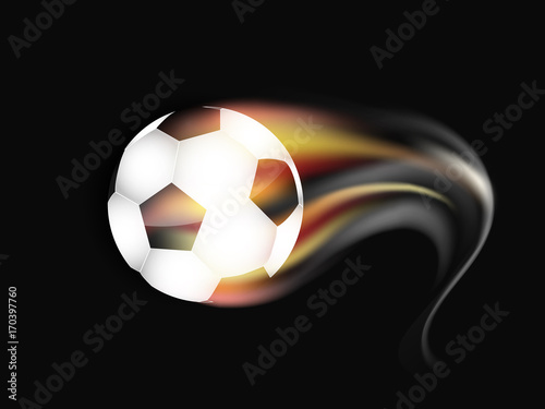 Soccer ball on fire and smoke. Vector illustration on a dark background.