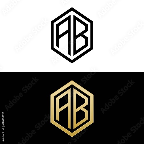 initial letters logo ab black and gold monogram hexagon shape vector photo