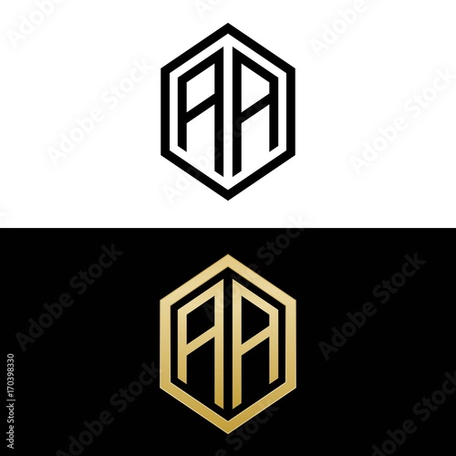 initial letters logo aa black and gold monogram hexagon shape vector