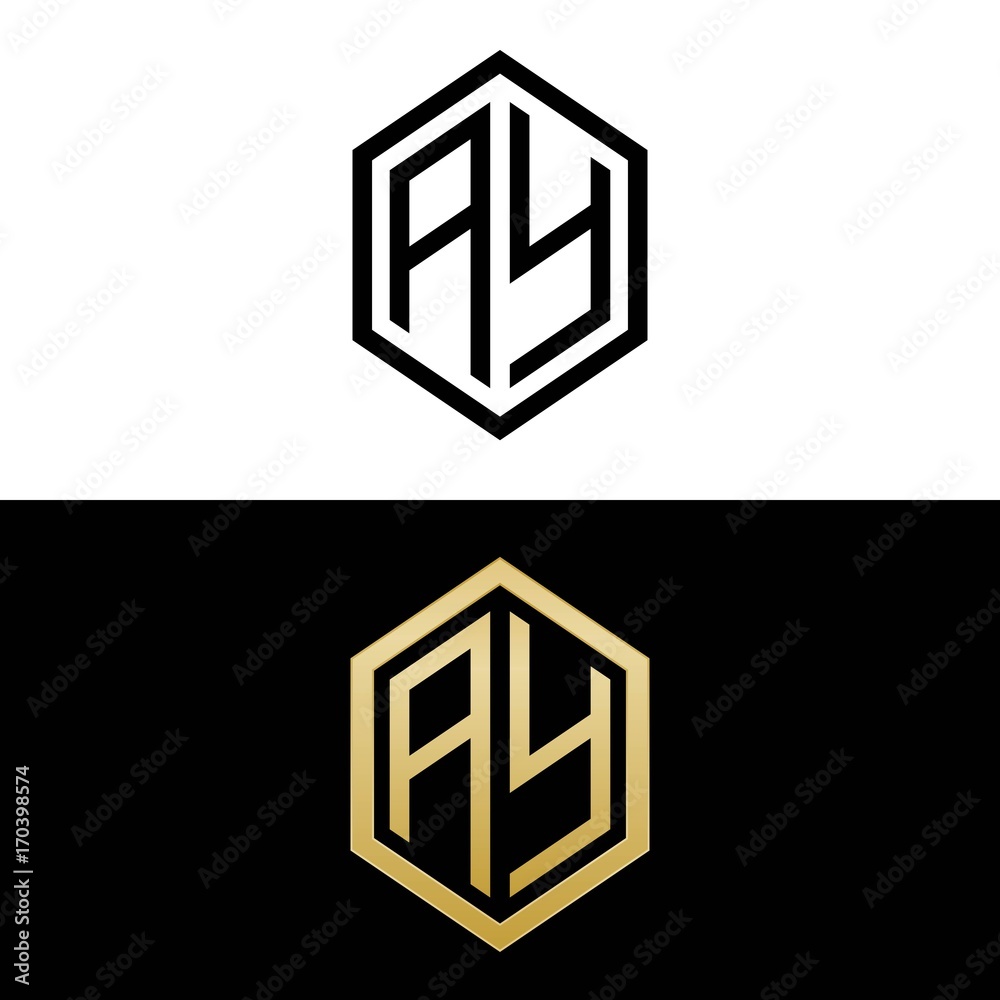 initial letters logo ay black and gold monogram hexagon shape vector initial letters logo ay black and gold monogram hexagon shape vector