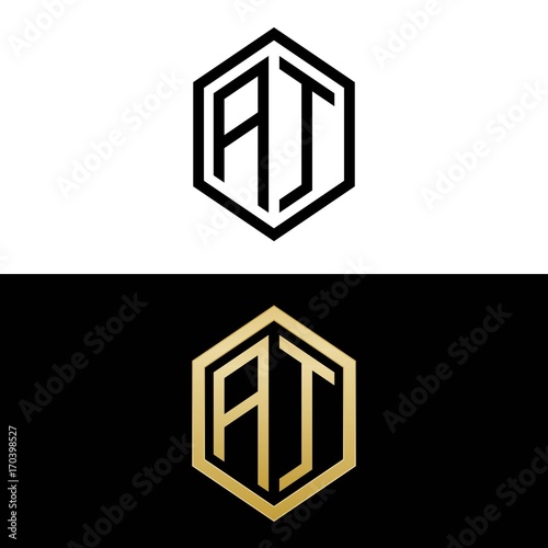 initial letters logo ai black and gold monogram hexagon shape vector