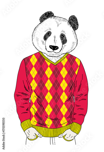 Fototapeta Naklejka Na Ścianę i Meble -  Panda boy in colorful clothes.