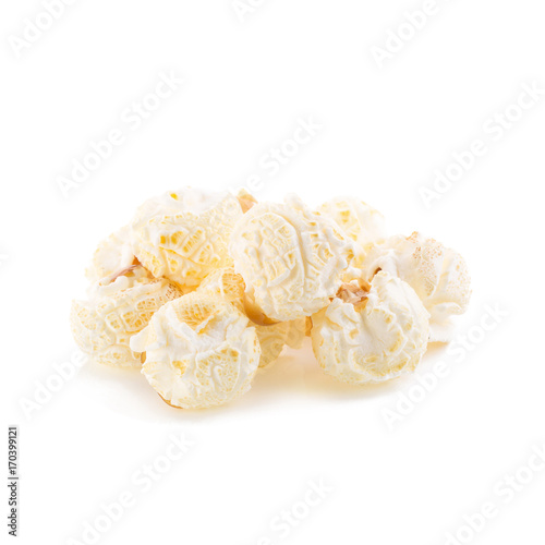 close-up popcorn isolated on a white background