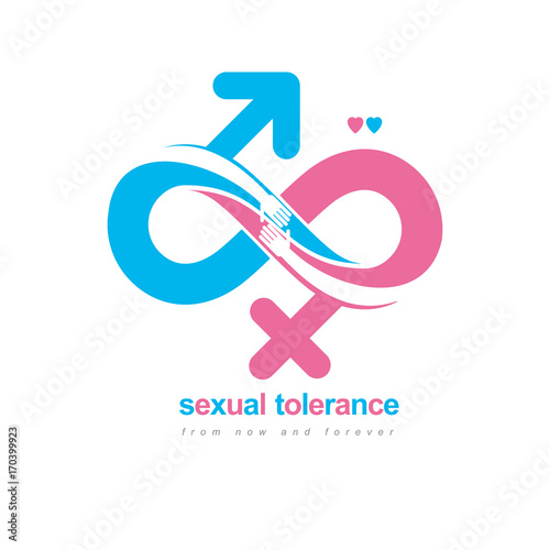 Love Forever conceptual logo, vector symbol created with infinity loop and male Mars an female Venus signs. Relationship creative idea.