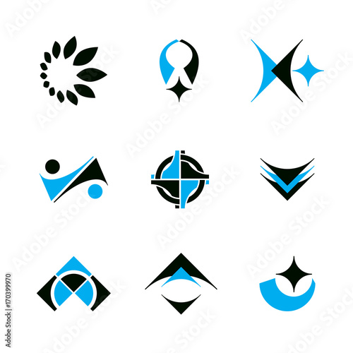 Collection of vector conceptual geometric forms. Corporate business development icons.