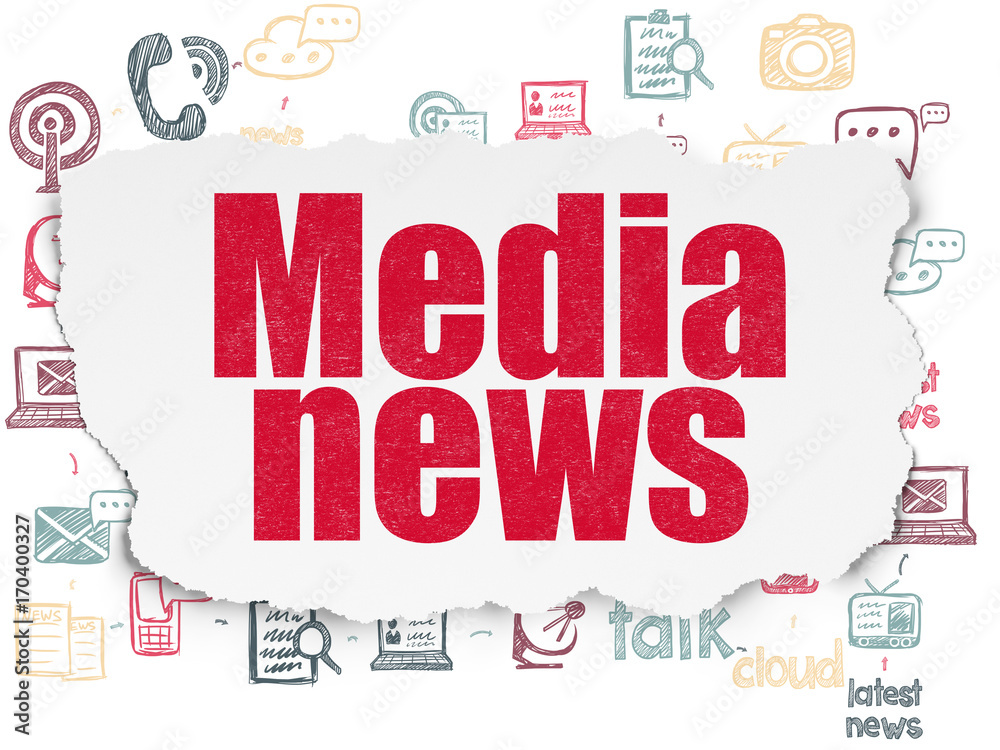 News concept: Media News on Torn Paper background