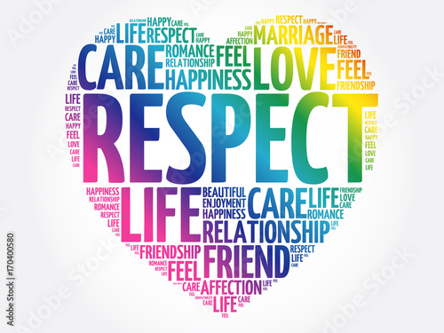 Respect word cloud collage, heart concept background