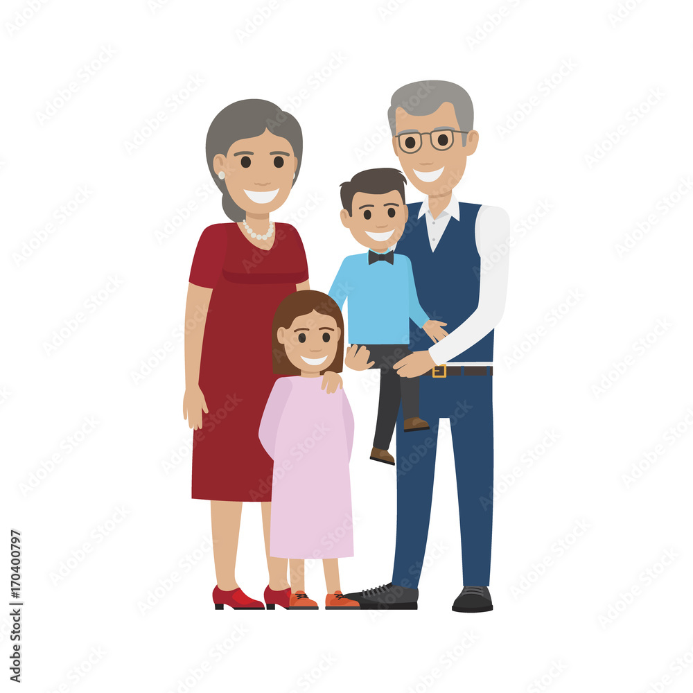 Aged Couple, Grandson with Granddaughter Isolated