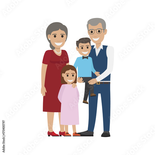 Aged Couple  Grandson with Granddaughter Isolated