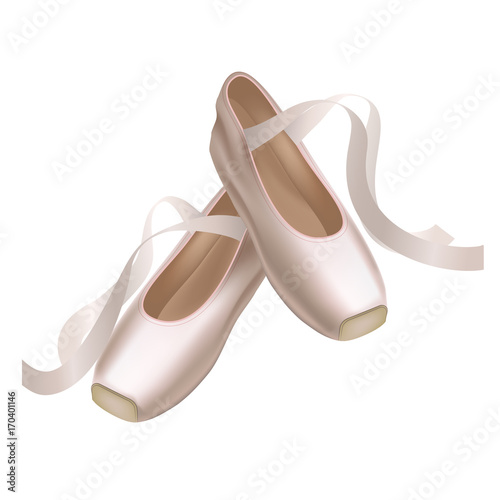 Realistic Detailed Ballet Pointe Shoes on a White Background. Vector