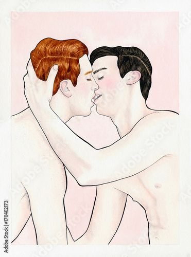 Kissing Men – Gay Kiss Stock Illustration | Adobe Stock