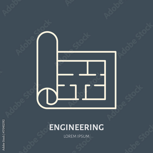 Building plan vector flat line icon. Architecture logo. Illustration of architectural drawing. Engineering survey service sign.