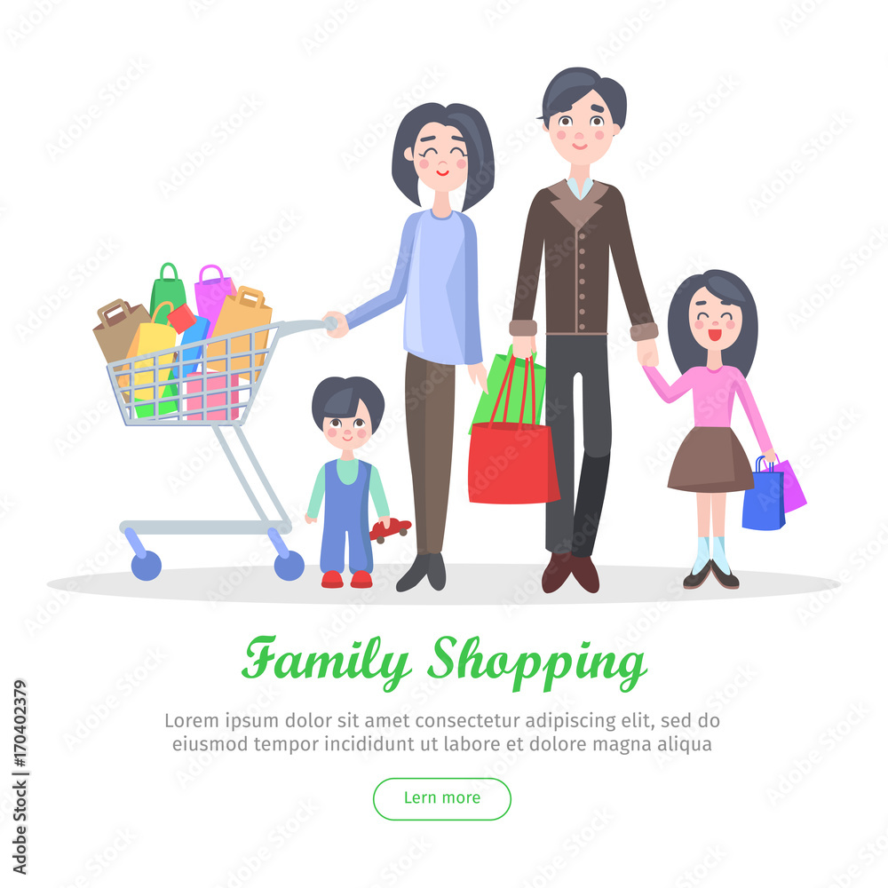 Family Shopping Cartoon Flat Vector Concept Family Shopping Cartoon Flat Vector Concept
