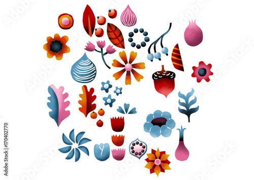 Collection of Flowers, Berries and Leafs