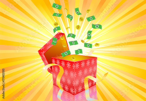 US dollar coming out of the Christmas giftbox vector