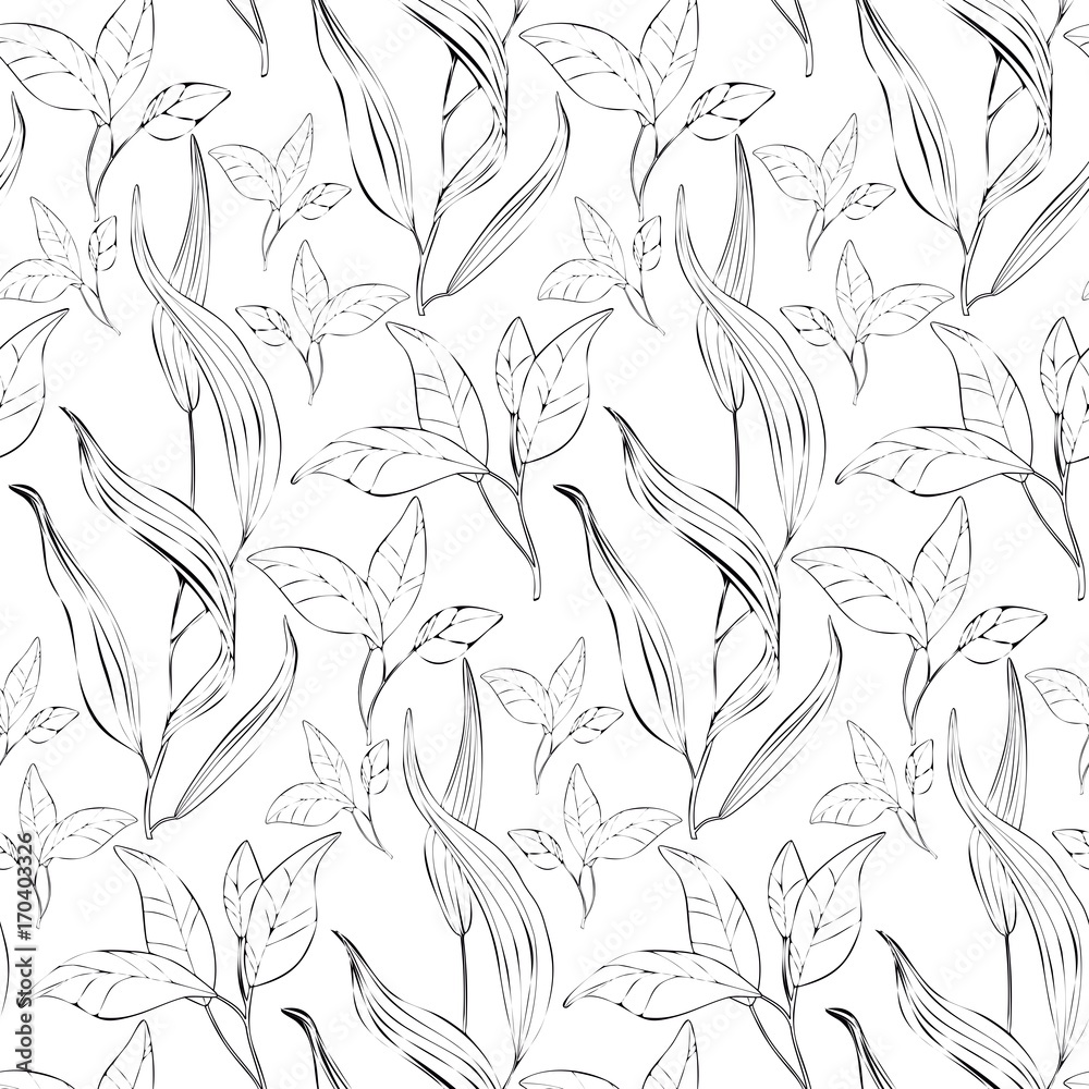 Monochrome Seamless pattern with plants Monochrome Seamless pattern with plants