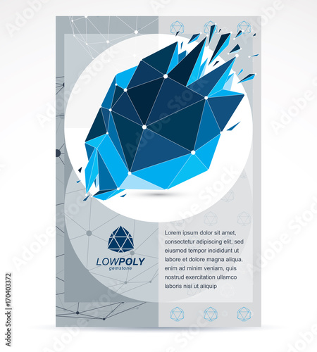 Digital technologies company advertising flyer. Abstract blue deformed isometric construction, low poly vector.