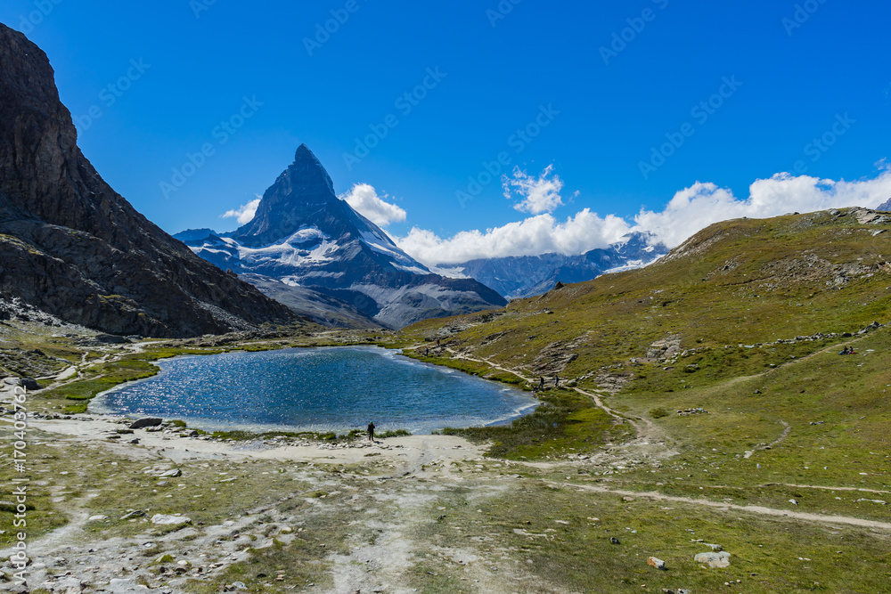 Scenic summer landscape of Matterhorn and Riffelsee, Swiss Alps, Switzerland