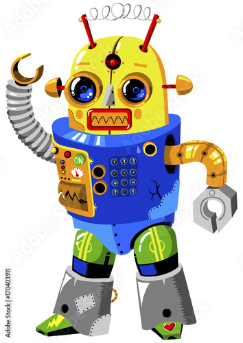 Vintage Robot Illustration with Retro Colors