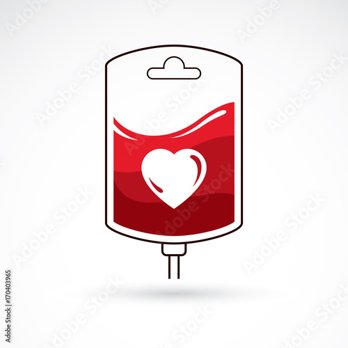 Blood bag vector graphic emblem. Blood donation conceptual logo. Medical theme graphic symbol.