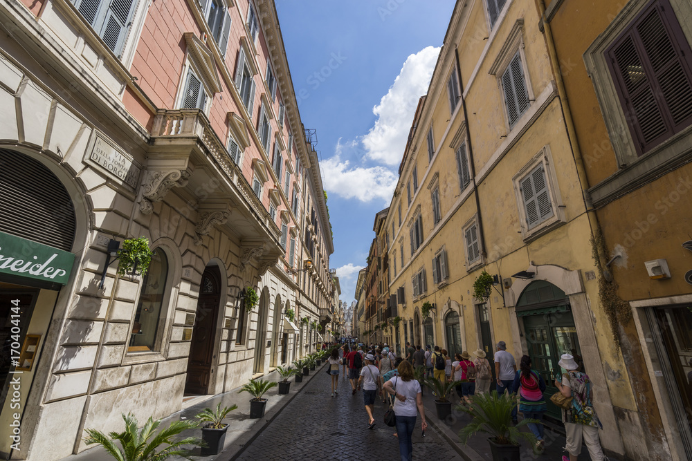 View of old cozy street in Rome, Italy. Architecture and landmar