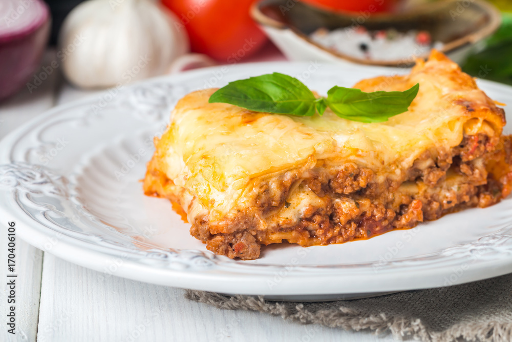 Close-up of a traditional lasagna